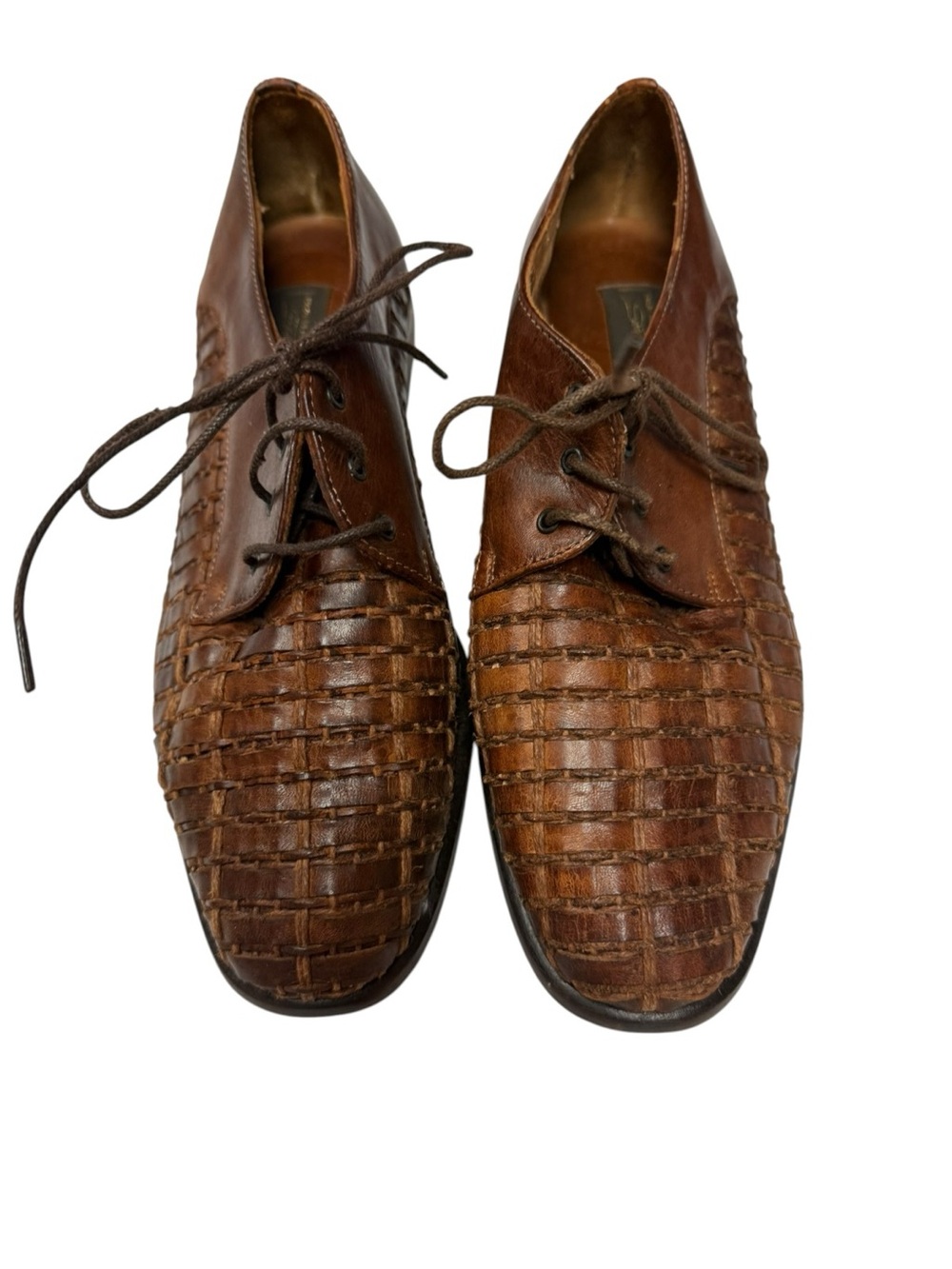 Sesto Meucci Brown Woven Leather Lace-Up Oxford Shoes size 6M